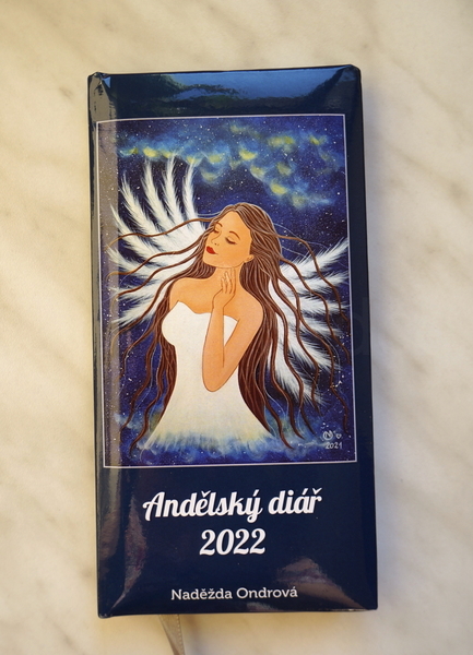 Zasněná andělka na modrém diáři 2022